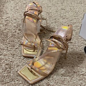 Aldo Elektra Iridescent Rose Gold Lace-Up High Heel Sandals